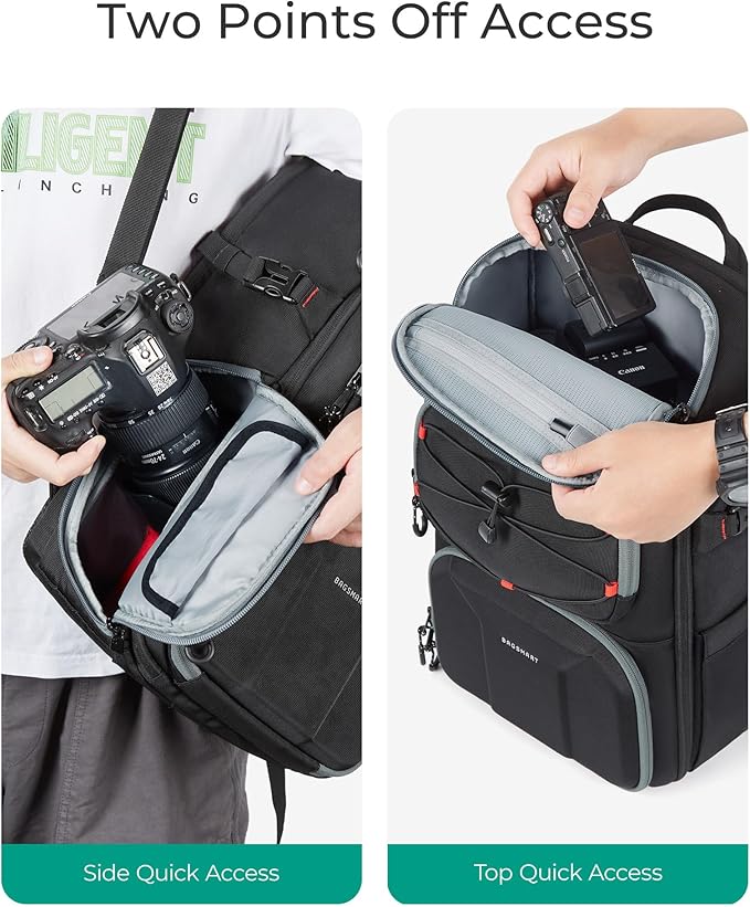 BAGSMART Camera Bag for Photographers, Professional Camera Bag Fits up to 15.6" Laptop, DSLR/Drones/Tripod Camera Case with Rain Cover, Grey