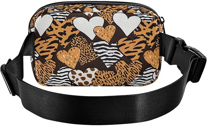 Leopard Zebra Print Heart Fanny Pack for Women Men Water Resistant Fashion Waist Packs with Adjustable Strap Belt Bag for Travel Workout Jogging Hiking 21219450