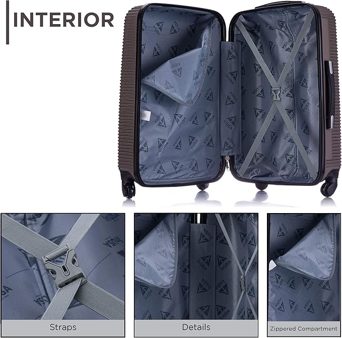 InUSA ROYAL Hardside Luggage Set with Spinner Wheel | Spacious Travel Suitcases with Ergonomic GEL Handle and Studs | (20/28/32) 3 Piece Luggage Set | Brown