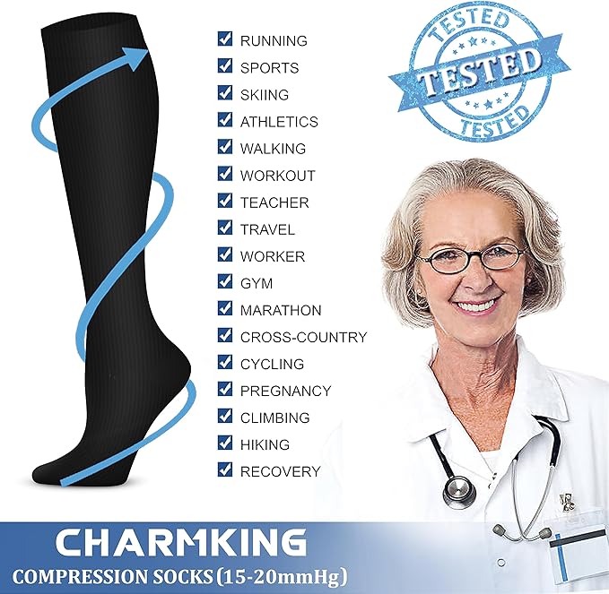 CHARMKING 6 Pairs-Compression Socks for Women & Men Circulation Best Support for Nurses, Running, Athletic,Flight Travel