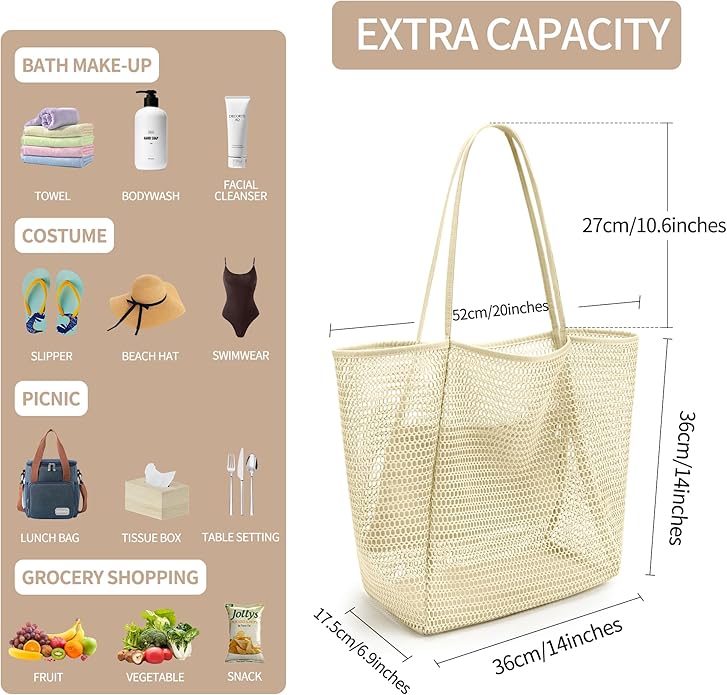 VOROLO Mesh Tote Beach Bag,Women Fairycore Hobo Bag,Shoulder Bag,Soft Summer Casual Crochet Bags