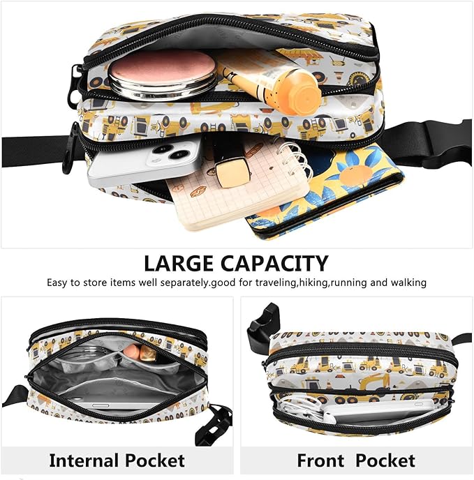 Funny Trucks Excavator Fanny Pack for Women Men Water Resistant Fashion Waist Packs with Adjustable Strap Belt Bag for Travel Workout Jogging Hiking 21219373