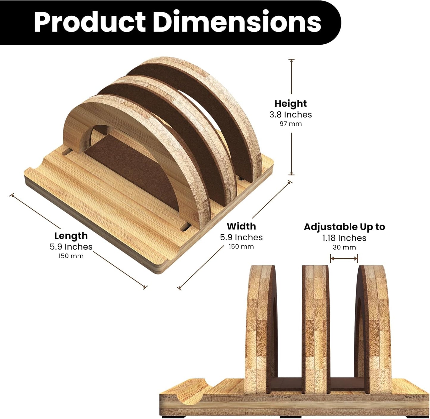 Kothar Premium Wood Vertical Laptop Stand - Adjustable Dual Slot Bamboo Holder for MacBook, Dell, HP, and More | Space-Saving Desktop Organizer | Eco-Friendly, Sleek & Durable Design