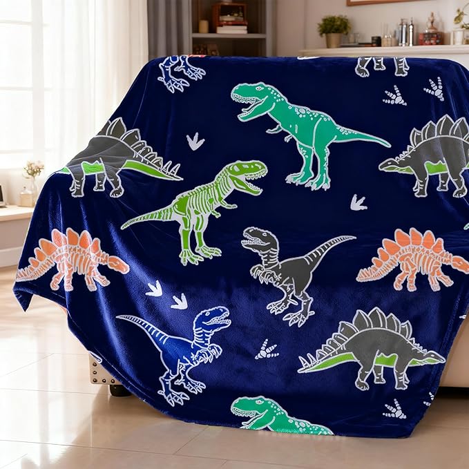 Dinosaur Blanket for Boys, Dinosaur Glow in The Dark Blanket for Kids/Toddler/Baby, Soft Fleece Blankets and Throw, Birthday 50"x 60"