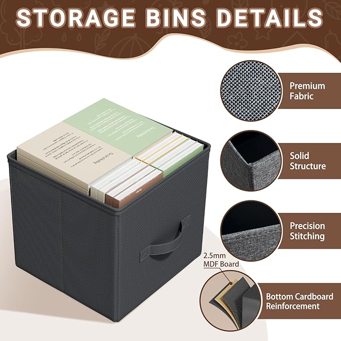 Cube Storage Bins, 11 Inch Fabric Organizers with Handles - Foldable Collapsible Storage Cubes for Shelves, Bedroom, Closet, Cabinet, Bookcase, or Office (Grey, Pack of 3)