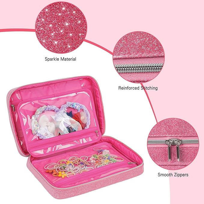 Hair Accessories Organizer, Dust-proof Bow Holder for Baby Girls, Travel Hair Storage Bag for Hair Clips, Headbands, Scrunchies and Hair Ties(Pink)