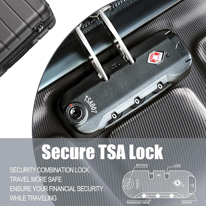 3-Piece Hardshell Luggage Set, Lightweight Expandable Suitcase with TSA Lock and Double Spinner Wheels, 20% Expansion for Extra Packing, Carry-On and Checked Bags, Grey