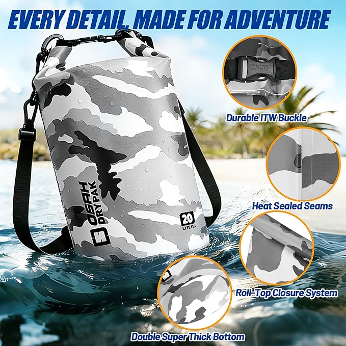 Waterproof Dry Bag, 5L/10L/20L/30L/40L Roll Top Lightweight Storage Backpack with Phone Case for Women & Men, Floating Waterproof Sack for Travel, Swimming, Kayaking, Paddle Board, Camping & Beach