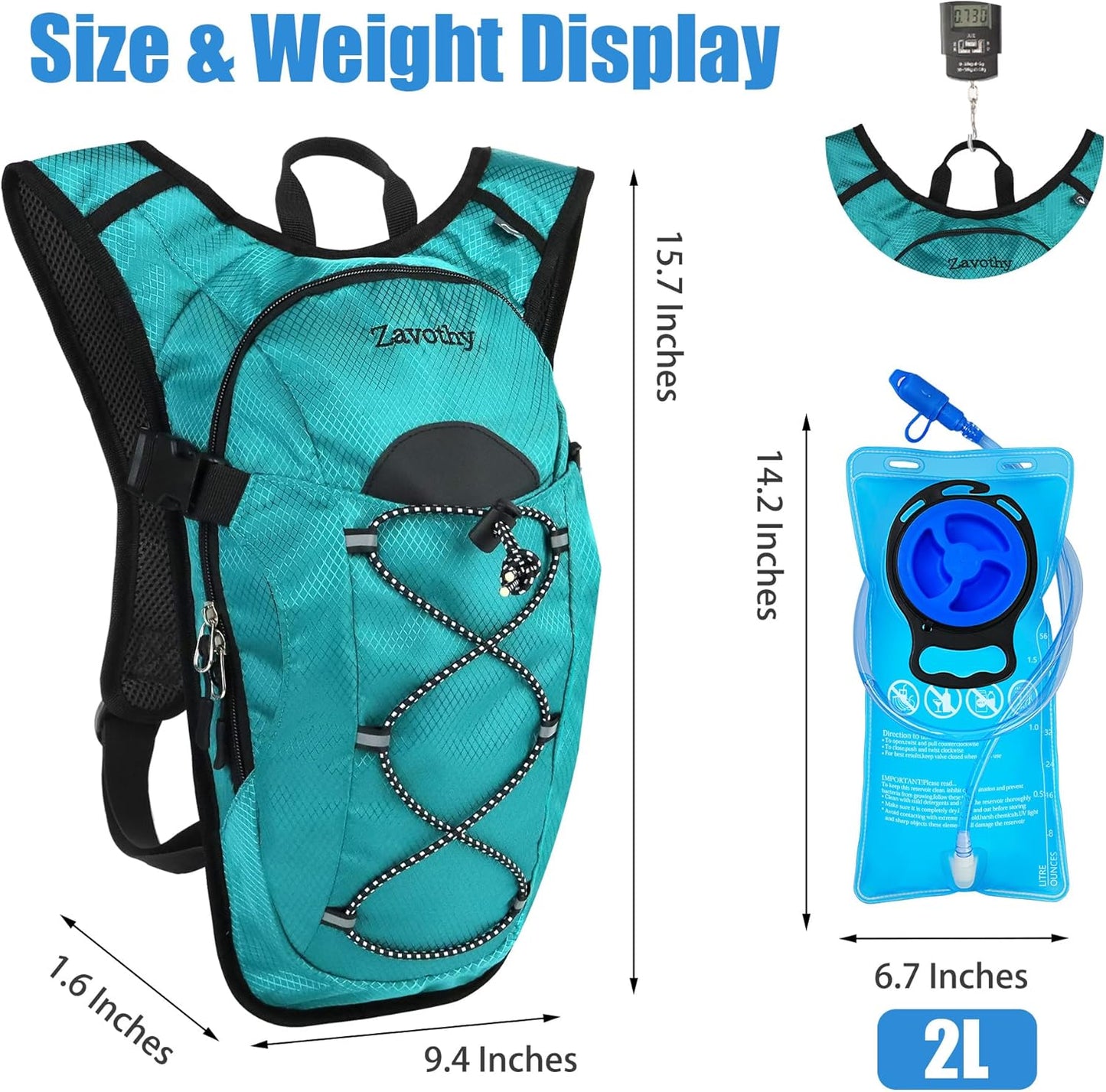 Zavothy Hydration Backpack with 2L Hydration Bladder Water Backpack for Hiking Hydration Pack for Running Cycling Hiking