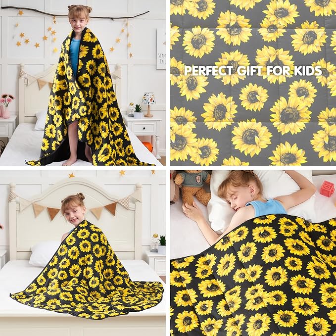 yescool Weighted Blanket 5 Pounds Cooling Weighted Lap Blanket, Sunflower Heavy Blanket for Sleeping, Breathable Weighted Throw Blanket Gifts for 40-60lbs, 36"x48"