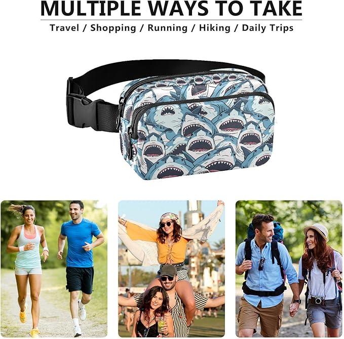 Sharks with Wide Open Mouths Fanny Pack for Women Men Water Resistant Fashion Waist Packs with Adjustable Strap Belt Bag for Travel Workout Jogging Hiking 21219008