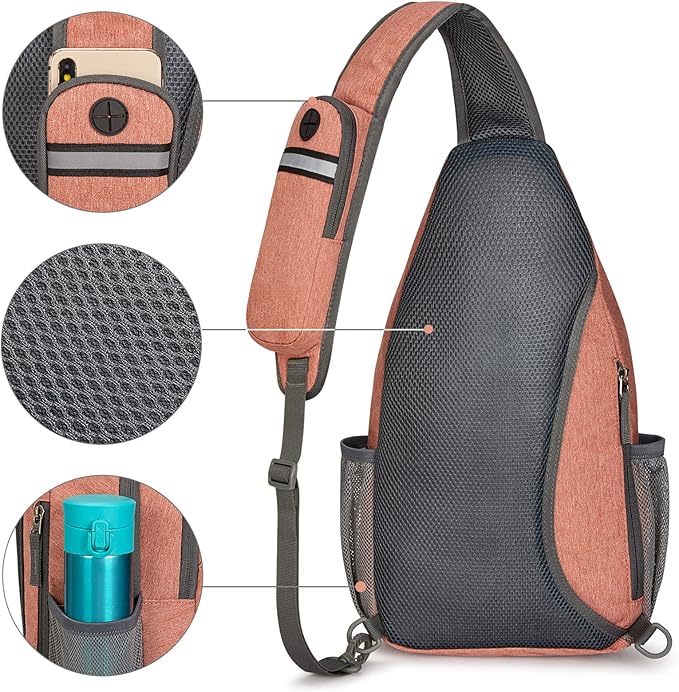 G4Free Sling Bag RFID Blocking Sling Backpack Crossbody Chest Bag Daypack for Hiking Travel(Light orange)