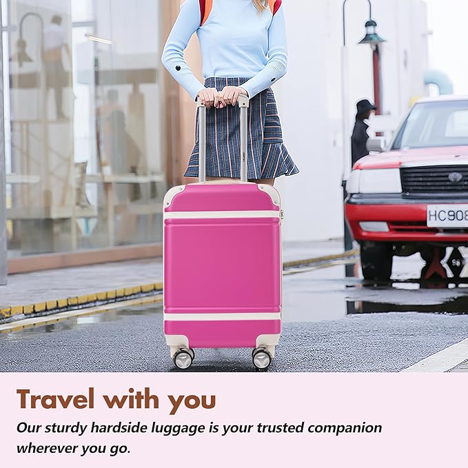 Merax 28 Inch Checked Luggage, Expandable Suitcase with Spinner Wheels, Hard Shell Vintage Luggage Set with TSA Lock(Pink)