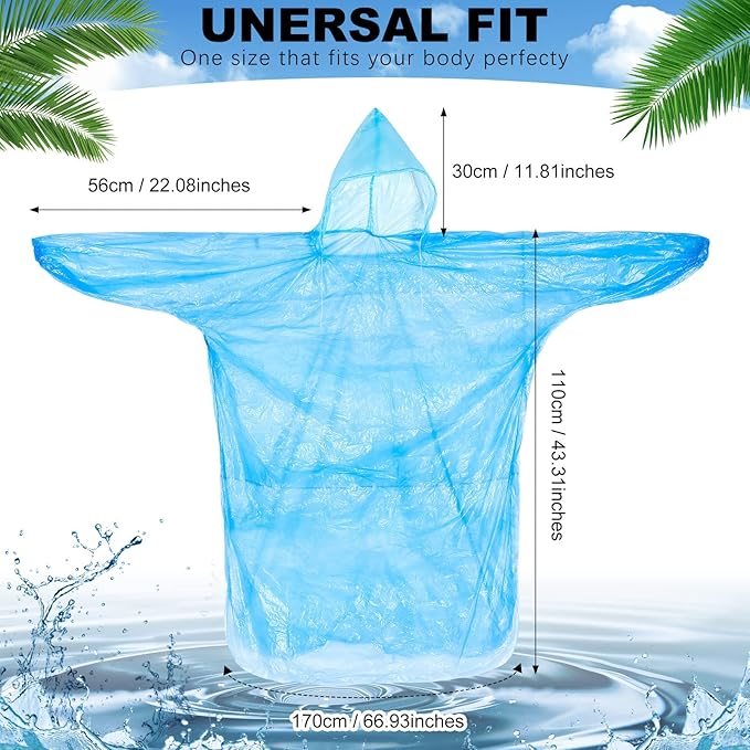 Handepo 200 Pcs Adults Rain Ponchos Bulk Disposable Rain Ponchos with Hood Emergency Disposable Raincoat for Adults Homeless