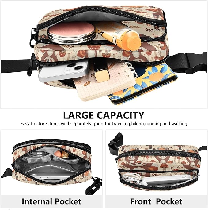Kawaii Red Panda Mushroom Fanny Pack for Women Men Water Resistant Fashion Waist Packs with Adjustable Strap Belt Bag for Travel Workout Jogging Hiking 21219408