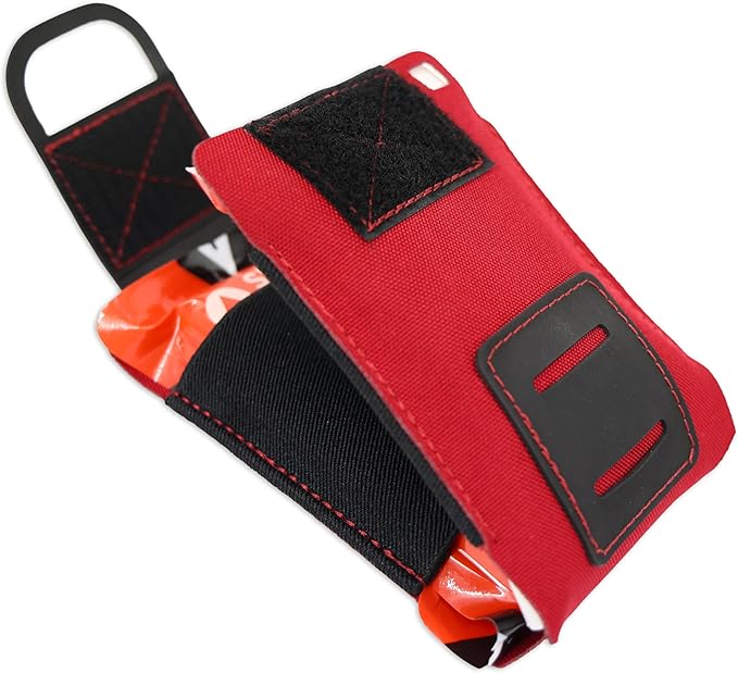 Lightning X LXPBW Wallet Trauma Kit – Slim EDC Pocket First Aid for Bleeding Control - RED Fully Stocked Kit