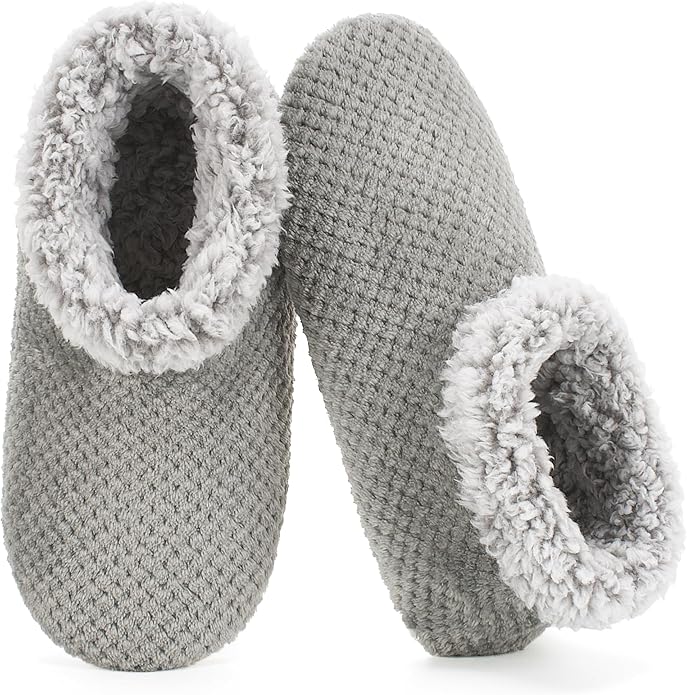 Soft Fuzzy Slippers for Women Indoor, Warm Furry House Sock Shoes Fluffy Lined, Bedroom Booties Non-Slip Gripper Soles, Winter Cozy Christmas Gifts