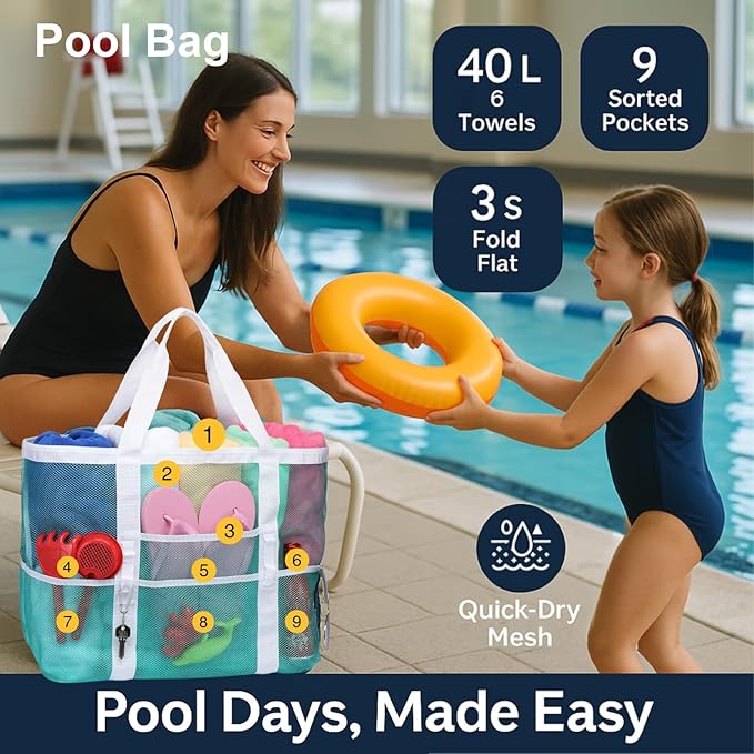 F-color Mesh Beach Bag Family - Large Tote Bag for Cruise Pool Toys Beach Vacation Essentials