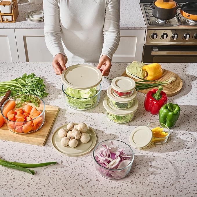 DURA LIVING 12-Piece Glass Food Storage Containers Set (6 Containers + 6 BPA-Free Lids) | 2-Cup, Leakproof | Microwave, Freezer, Oven & Dishwasher Safe | Ideal for Meal Prep & Pantry Organization