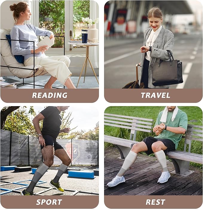 fenglaoda 3 Pairs Compression Socks for Women & Men Knee High Nurse Pregnant Cute Medical Running Travel Athletic