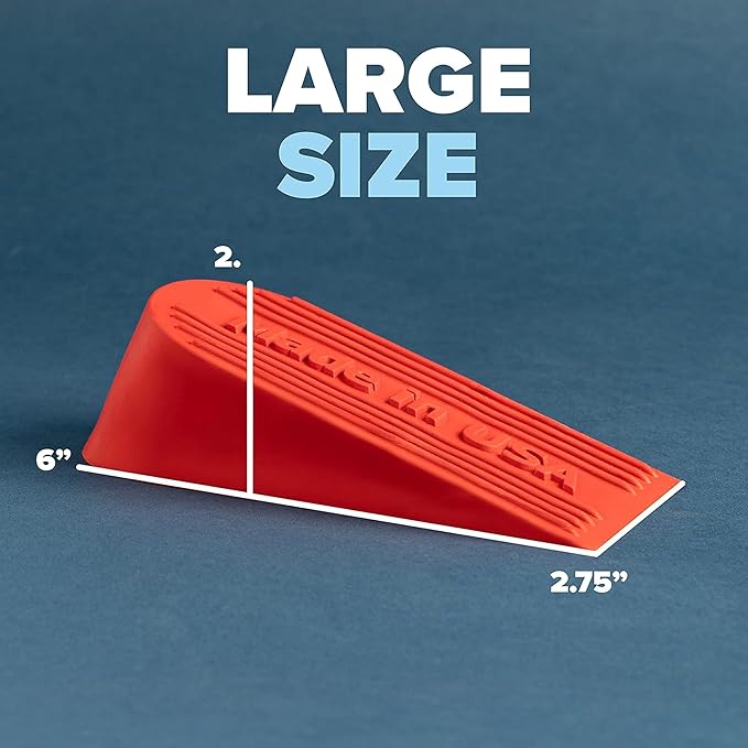 Large Rubber Door Stopper Made in USA - Door Stop Wedge for Carpet, Tile, or Concrete Floor, Door stoppers for Bottom of Door -Heavy Duty for Commercial & Home Use - 6.5 x 2.75 x 1.9 Inches Red 2PK