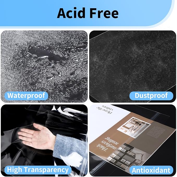 50 Pack 16x20 Poster Protector - Acid Free 1.57 mil (Single Side) Thick Heavy Duty Newspaper Protector Sleeves Self Adhesive Crystal Clear Plastic Sleeves for Paper Photo Prints 16x20