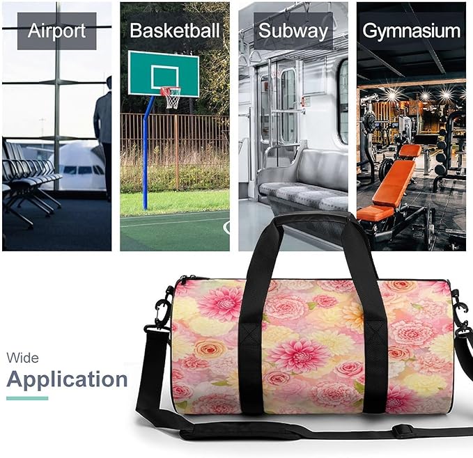 Durable Travel Gym Sports Bag Petal Roses Blush Pink Workout Lightweight Foldable Overnight Bag Training Workout Bags