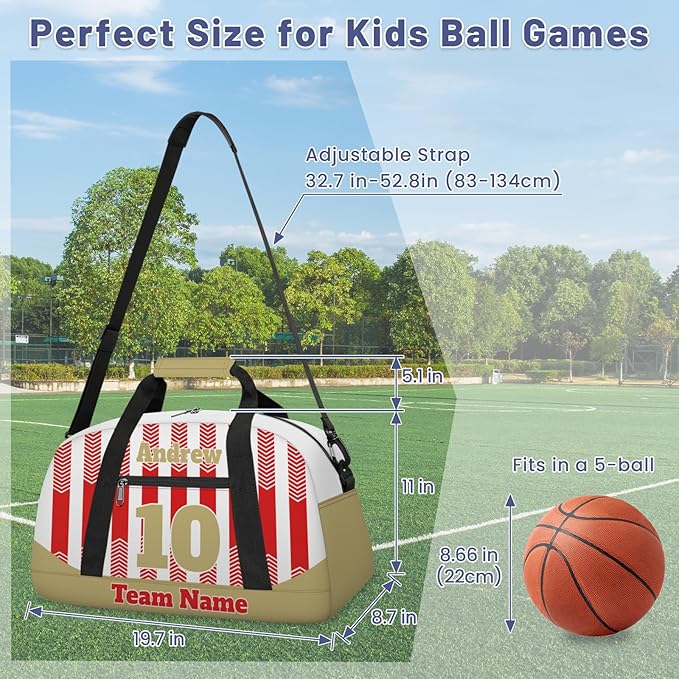 Basketball Soccer Gifts for Boys Girls - Custom Sports Duffle Bag, Personalized Name & Team Bag, Water-Resistant Gym Bag for Basketball, Soccer, Volleyball | Y-Red Brown
