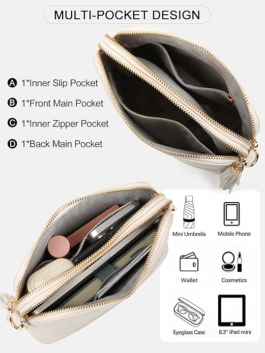Women's Leather Crossbody Bags Anti Theft Purses RFID Blocking Handbags Trendy Travel Adjustable Strap Tassel