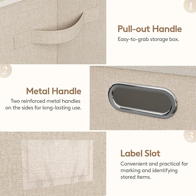 Lifewit Clothes Storage Bins with Lids, Fabric Foldable Storage Boxes with Handles, Decorative Closet Organizer, Stackable Cube Baskets Container for Bedroom, Office, 34.5L Large Beige, 2 Packs