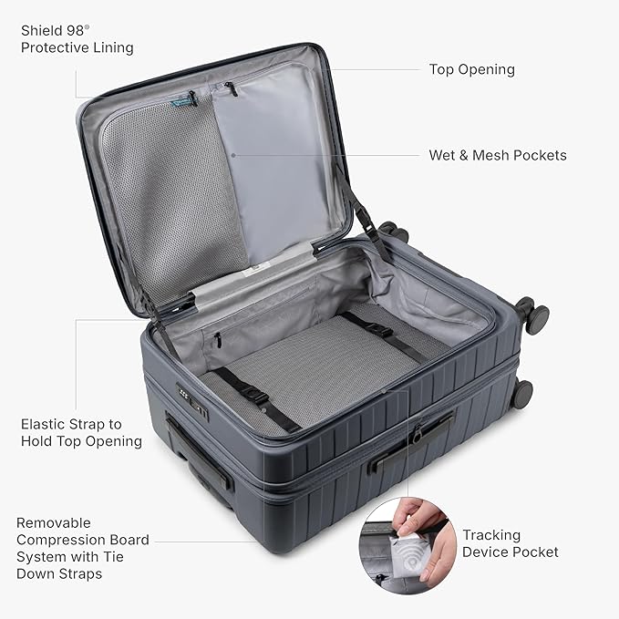 Traveler's Choice Novia Top Opening Expandable Polycarbonate Luggage with Spinner Wheels, Slate Blue, 30-Inch Large