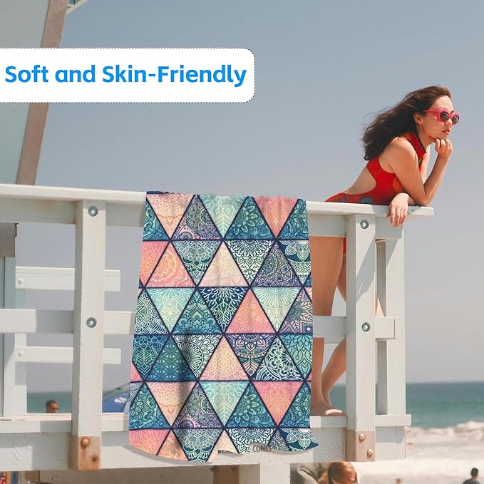 Microfiber Beach Towels,Vintage Ottoman Motifs Mandala Oversized Absorbent Bath Towels,Soft Quick Dry Thin Camping Towel for Adults Women Men,29.5"×59"