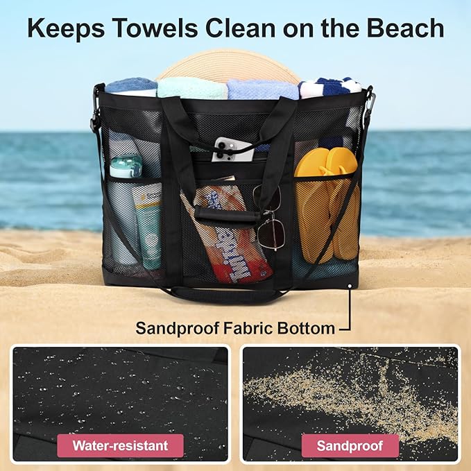 F-color Mesh Beach Bag Family - Large Tote Bag for Cruise Pool Toys Beach Vacation Essentials