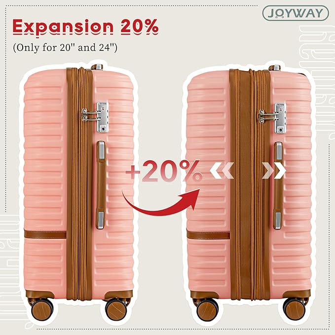 Joyway Expandable Carry on Luggage Sets Airline Approved, Lightweight Hard Shell 20 Inch Carry-on Suitcase with Spinner Wheels (Carry on luggage，Pink)