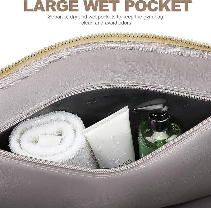 SYTRAH Gym Bag for Women, Duffle Weekender Bags for Travel, Lightweight Weekender Tote with Wet Pocket for Sports, Workout and Dance Khaki
