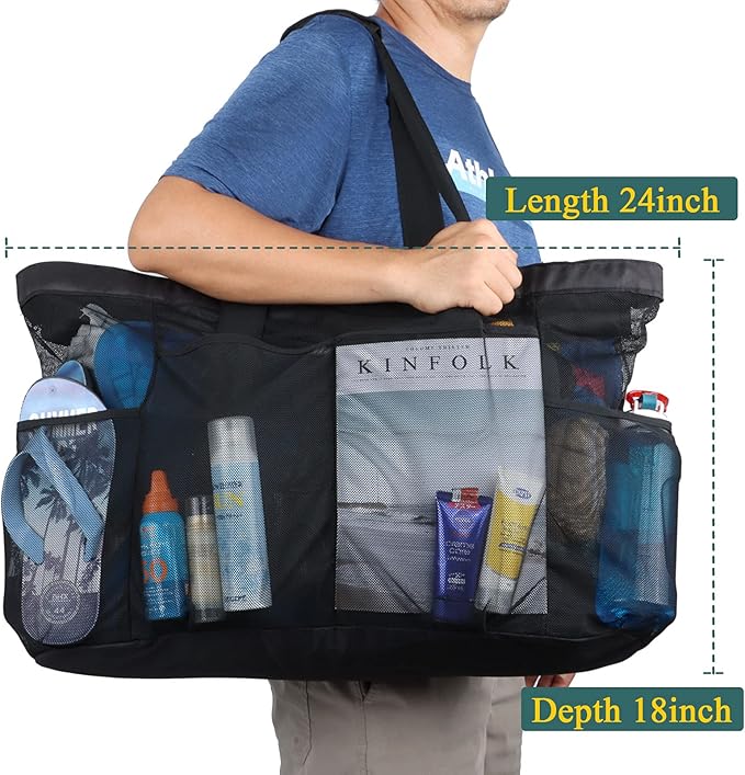 Mesh Beach Duffle Bag, XL Large Size with Top Zipper and Extra Pockets for Beach Pool Cruise Family Swimming Equipment