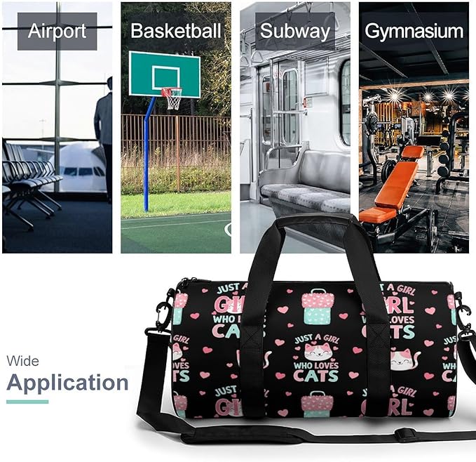 Weekender Carry on Beach Yoga Overnight Luggage Bag Gym Sports Travel Workout Bag Overnight Bags (Just A Girl Who Loves Cute Cats)
