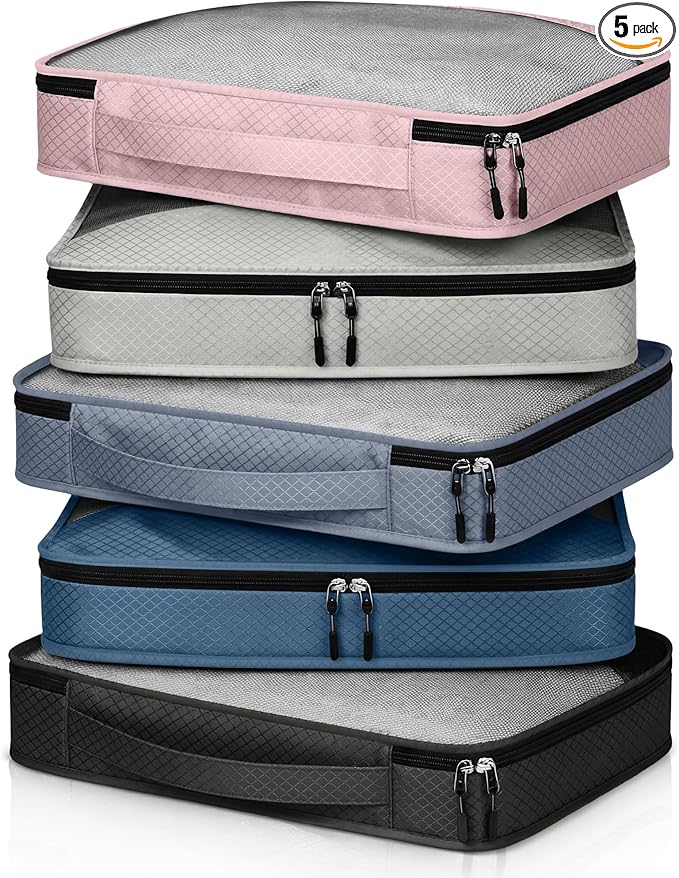5 Pcs Packing Cubes for Suitcase Large Travel Cubes Carry on Luggage Organizer Bags for Clothes Accessories(S,Morandi)
