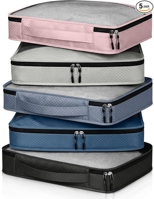 5 Pcs Packing Cubes for Suitcase Large Travel Cubes Carry on Luggage Organizer Bags for Clothes Accessories(M,Morandi)