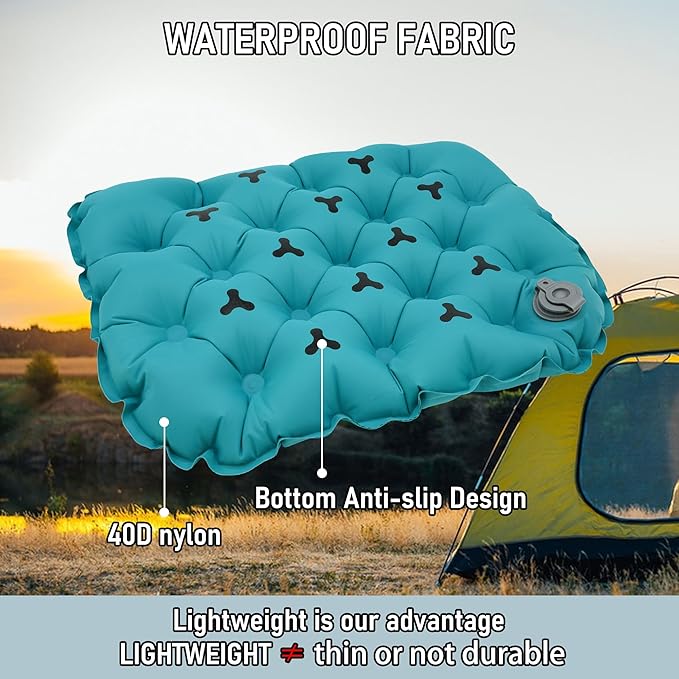 Inflatable Seat Cushion, Lightweight Stadium Seat Pad, Travel Air seat Cushion Anti-Slip for Airplane, Hiking, Climbing, Home and Camping,Peacock Blue