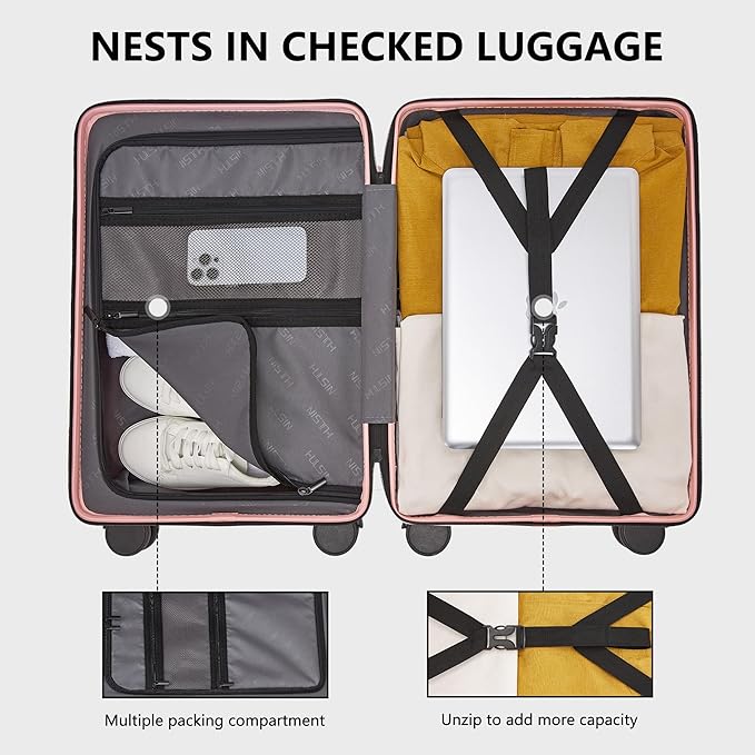 Carry On Luggage with TSA Lock, Carry on Suitcase 22x14x9 Airline Approved, Carry-on luggage with 360° Spinner Wheels, Hardside 20 Inch Lightweight Hard Shell Suitcase (Pink, 20-Inch)