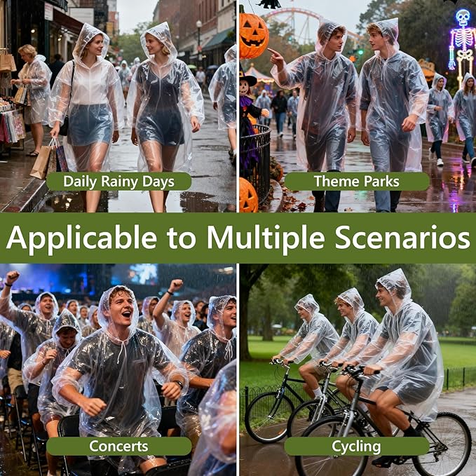 Disposable Rain Ponchos - Rain Poncho Waterproof Clear Raincoat With Hood Rain Jacket for Women and Men, Camping, Travel