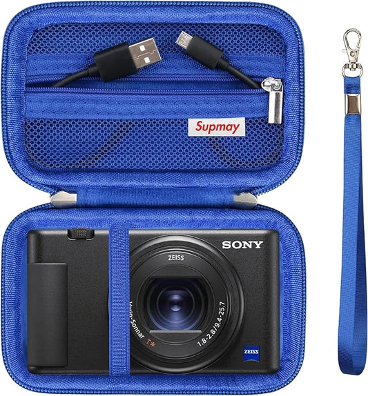 Hard Travel Case for Sony ZV-1F / ZV-1 / ZV-1 II Digital Camera, Storage Holder Travel Bag with Zipper Mesh Pocket for Battery Pack, Charging Cable, USB Card, Blue