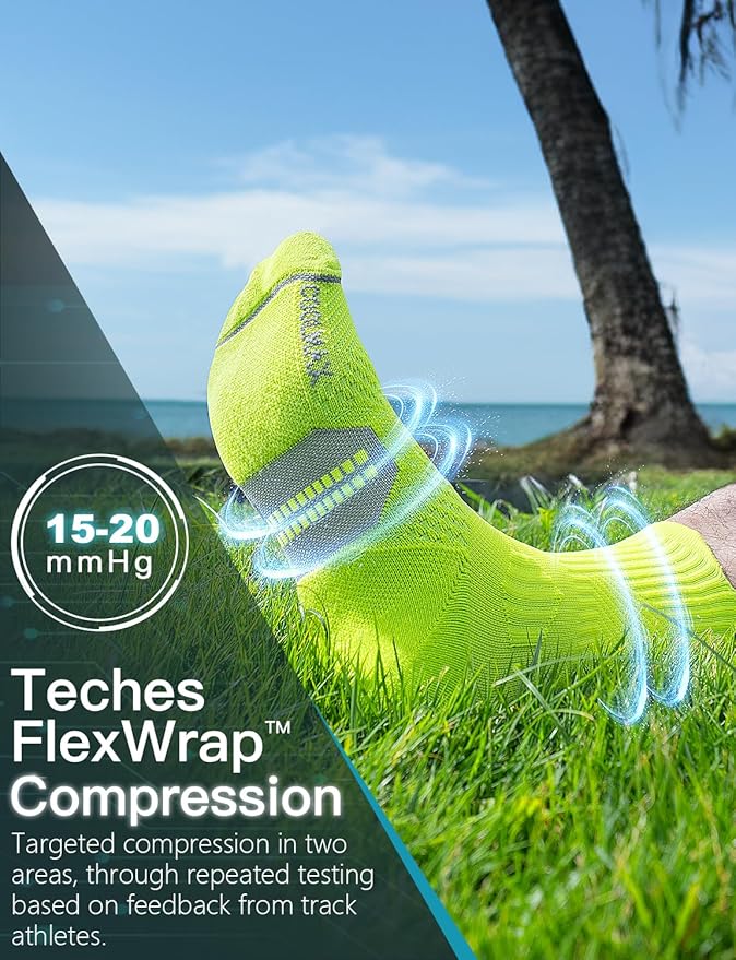 Compression Running Socks, Bamboo Viscose Coolmax Moisture-Wicking Anti-Blister Athletic Hiking Workout Gym Padded