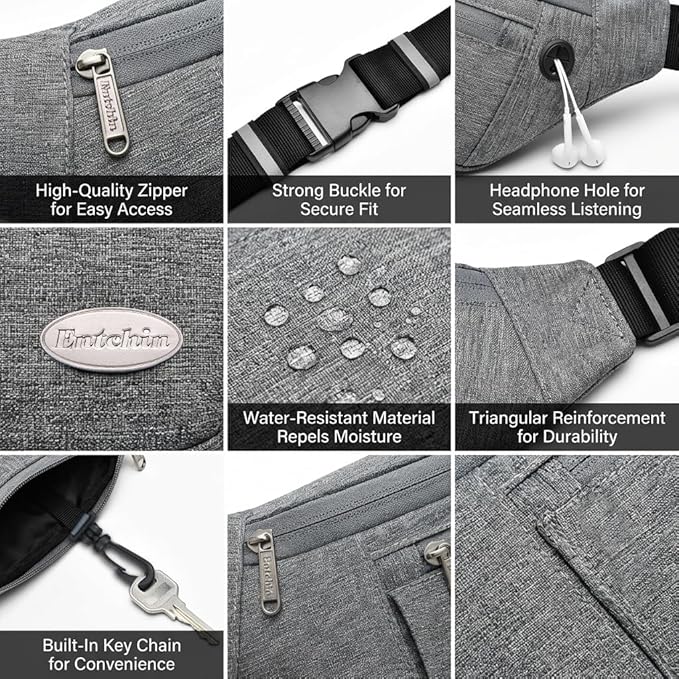 Entchin Fanny Pack for Women Men,Crossbody Belt Bag with 4-Zipper Pockets,Adjustable Waist Bag Pack,One of the Most Popular Travel Essential Gifts for Walking,Traveling,Cycling