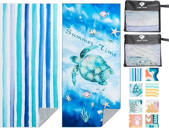 PY SUPER MODE 2 Pack Beach Towel - 75 x 35 inches Quick Dry Microfiber Beach Towels Oversized, Lightweight Soft and Absorbent Suitable for Swimming Pool Camping for Kids & Adults