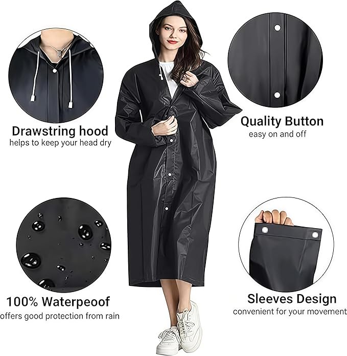 Rain Coat Poncho for Adult, 2 Pack Women Men Reusable Raincoats Emergency with Hood and Drawstring