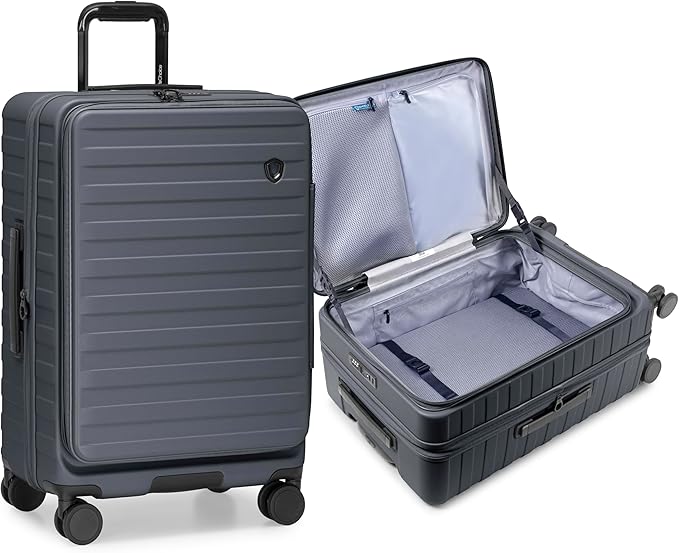Traveler's Choice Novia Top Opening Expandable Polycarbonate Luggage with Spinner Wheels, Slate Blue, 25-Inch Medium