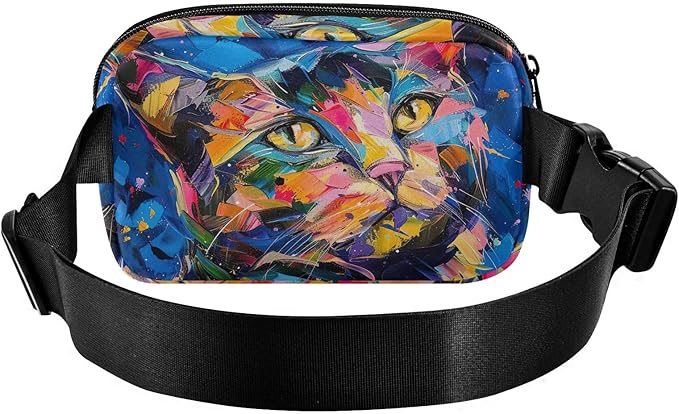 Colorful Cat Oil Painting Fanny Pack for Women Men Water Resistant Fashion Waist Packs with Adjustable Strap Belt Bag for Travel Workout Jogging Hiking 21220426