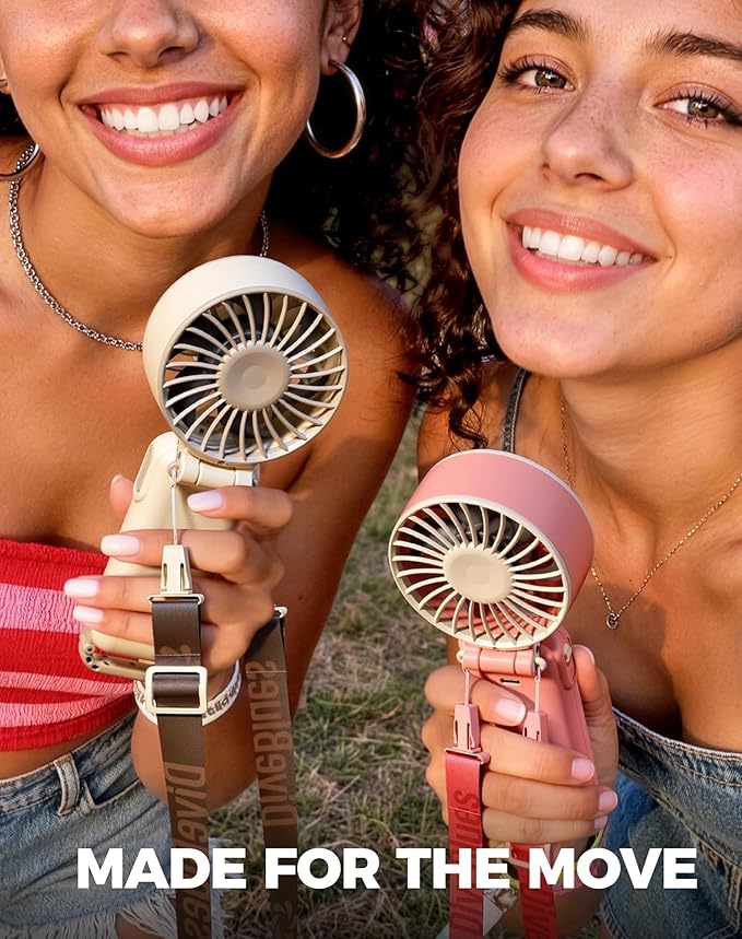 Diveblues Portable Turbo Fan, 7.4m/s High Speed Handheld Fan, 180° Foldable 4-in-1 Personal Neck Fan with Carabiner Clip, 100 Speed Stepless Control, USB-C Rechargeable for Travel, Makeup Hot Flashes
